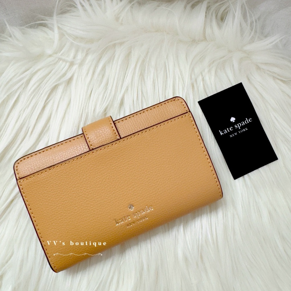 NWT Kate Spade Phoebe Medium Bifold Leather Turnlock Wallet Tiramisu Mouss KF534 - Picture 2 of 5